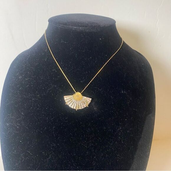 Reed & Barton Vintage Damascene Fan Pendant and Necklace - Picture 1 of 7